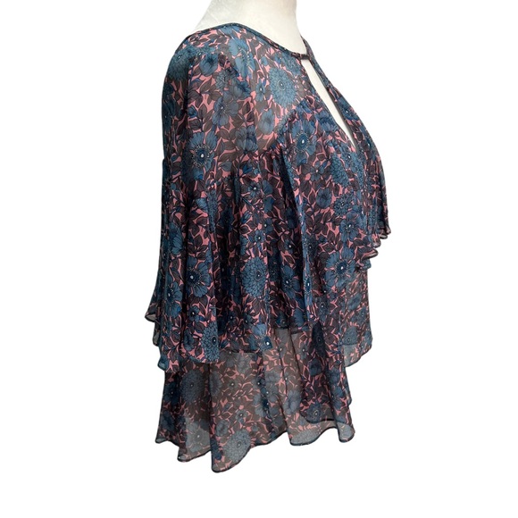 Rebecca Taylor Shibori Printed Blue Silk Ruffle Blouse Size S - Picture 6 of 12